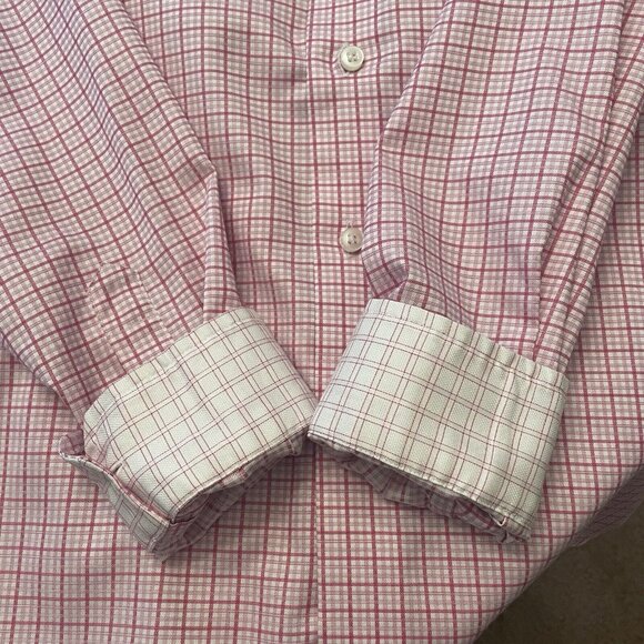 EGARA BUTTON UP SHIRT MENS M SLIM FIT NON IRON CASUAL DRESS CHECK CONTRAST CUFF - Picture 4 of 11